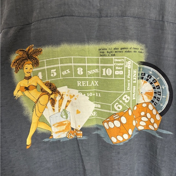 Tommy Bahama 100% Silk Gambling Print Camp Shirt Cruise‎ Vacation Resortwear XL - Picture 6 of 9